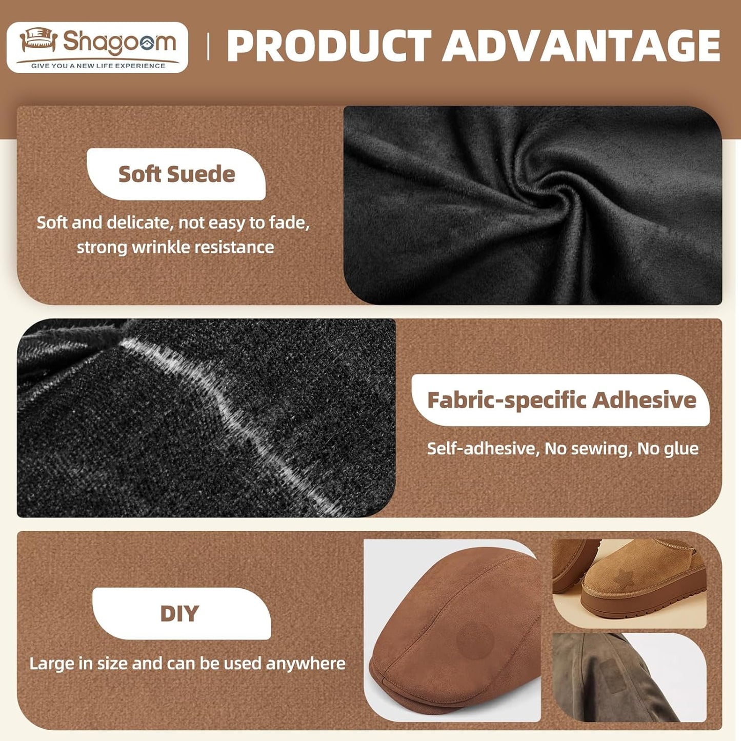 Suede Repair Patch, 17X158 Inch Fabric Large Repair Tape, Self-Adhesive Patches for Furniture, Sofa, Car Interior, Shoes, Hand Bag, Clothing (Dark Brown, 17X158 Inch)