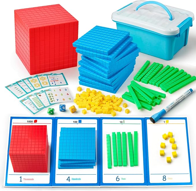 Base Ten Blocks Plastic 147 pcs Math Manipulatives Kindergarten Counting Blocks for Math with 3 dice,Place ValueBlocks for Early Counting MathToy for 1st Grade Homeschool