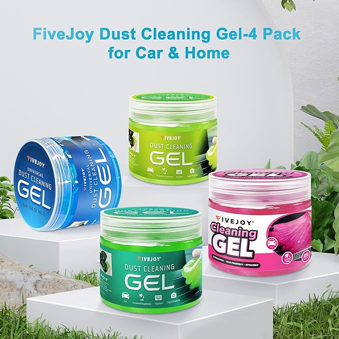 FiveJoy 4Pack Car Cleaning Gel, Car Putty for Cleaning for Cars Interior, Reusable & Durable Detailing Tools, Dust Clean Gel for Keyboard Vent Cleaner Multi-Color Cars Goop (640g/22.4oz)