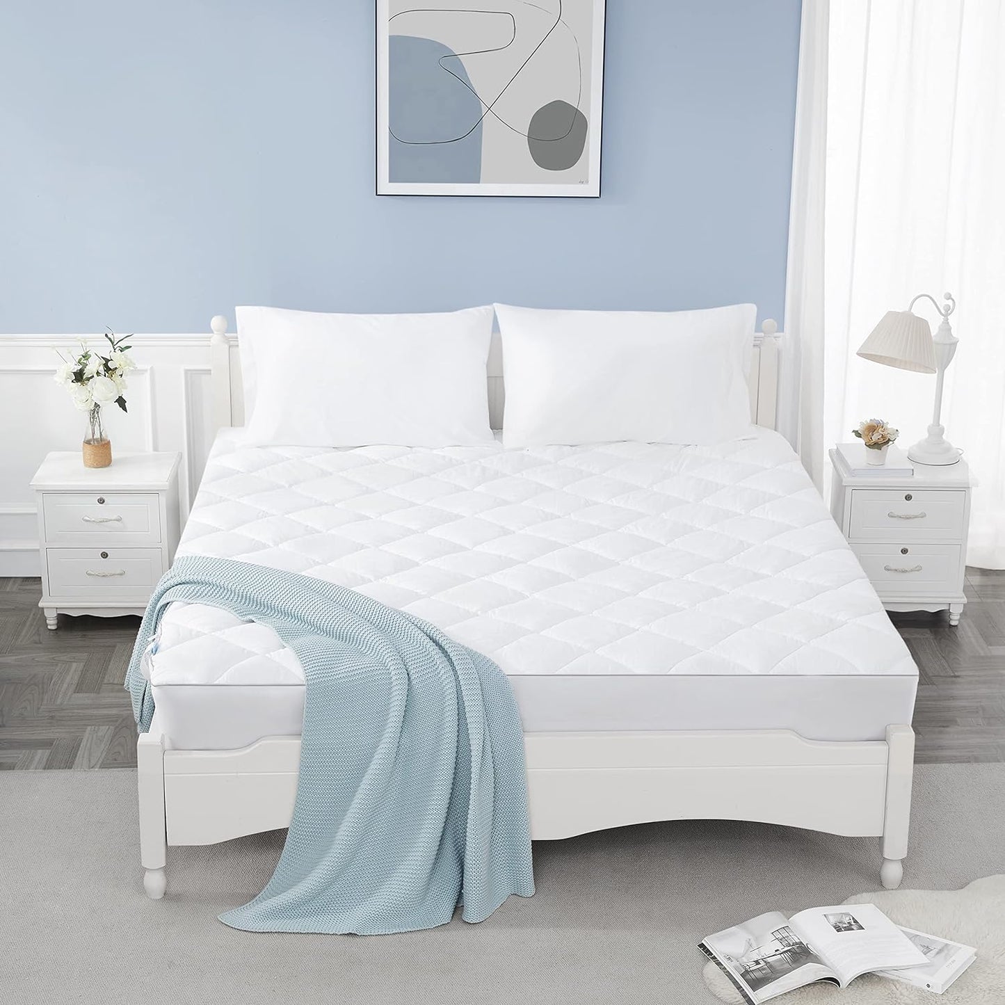 Sunflower Full Mattress Pad, Hypoallergenic Cotton Mattress Cover, 18-22" Extra Deep Pocket Quilted Protector, Breathable&Noiseless