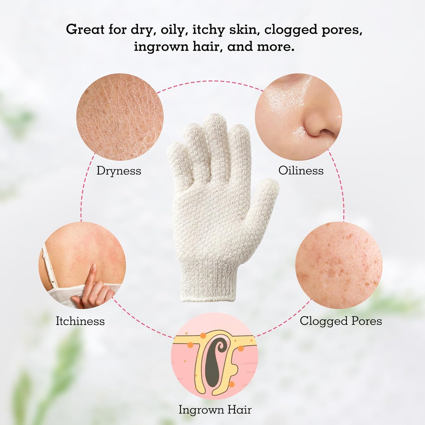 Evridwear Exfoliating Gloves for Shower, 100% Nylon Thick Soft Medium Heavy Bathing Gloves Dead Skin Remover Body Scrubber Smooth Skin with Hang Loop, 1 Pair Light White