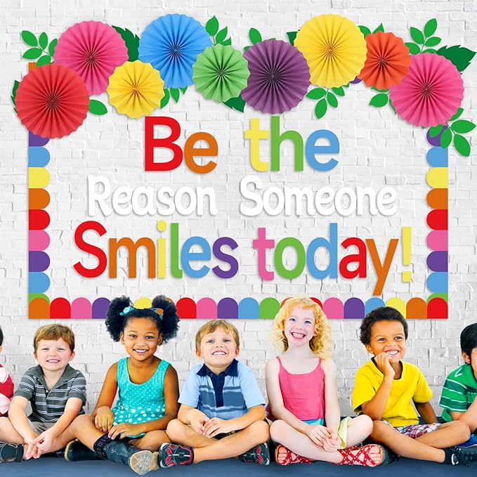 Classroom Bulletin Board Decorations with 3D Paper Fans Inspirational Be The Reason Someone Smiles Today Bulletin Board Set for Back to School Motivational Office Home Wall Door Chalkboard Decor