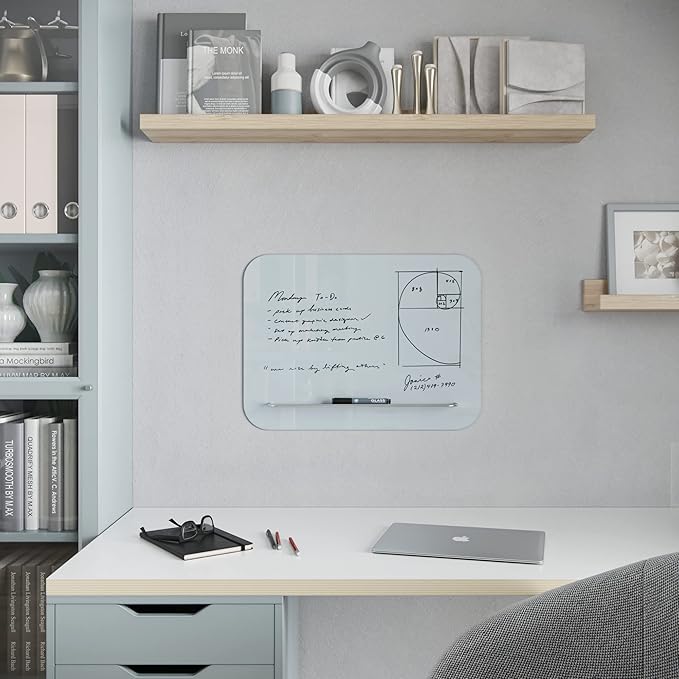 U Brands Magnetic Glass Dry-Erase Board with Floating Tray (24" W x 18" H)