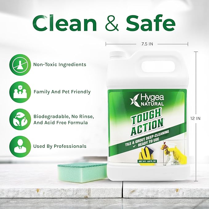 Hygea Natural Tough Action Tile & Grout Cleaner - Deep Cleans Dirt & Scum, Conditions & Enhances Stone Color - Acid-Free & Residue-Free Biodegradable Formula (Ready to Use Gallon)