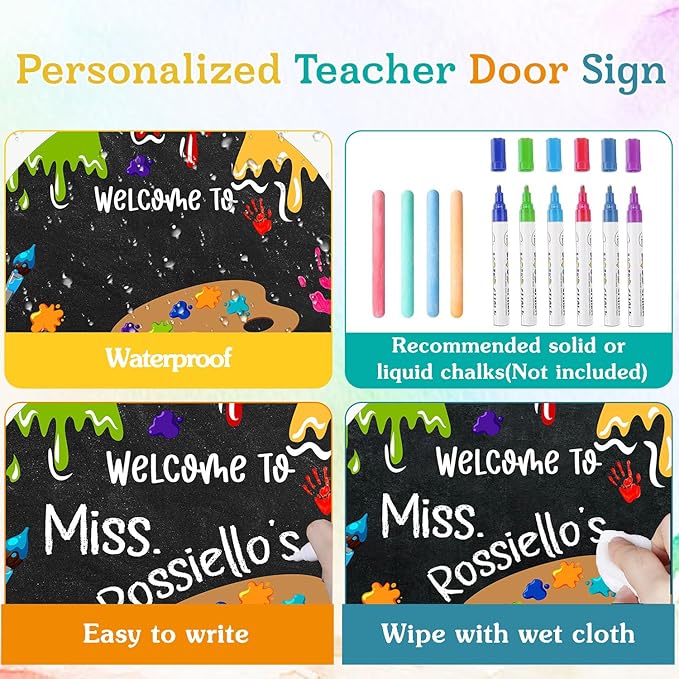 Custom Teacher Welcome Sign for Classroom Door Decoration, Custom Teacher Name Rainbow Door Hanger Signs, Back to School Wreath for First Day of School Classrooms Wall Plaque School Supplies Must Have