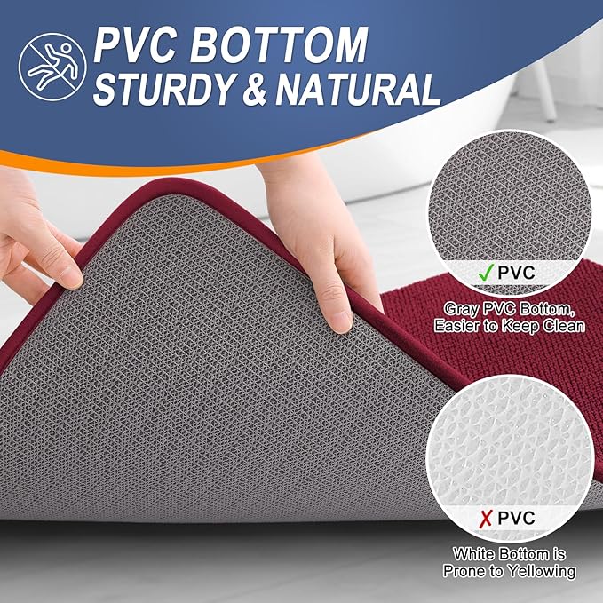 OLANLY Thick Memory Foam Bath Mat Rug 47x17, Extra Soft Absorbent Bathroom Rug, Quick Dry Bath Mats, Non-Slip, Machine Washable Carpet for Bathroom, Tub and Shower, Home Decor Accessories, Burgundy
