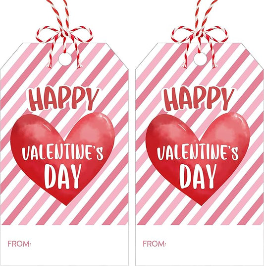 Happy Valentines Tags for Bags - 50Pcs Valentine Gift Tags with String, Hanging Paper Gift Label for Wrapping Treat Bag, Idea Valentines Activity School Classroom Party Favors