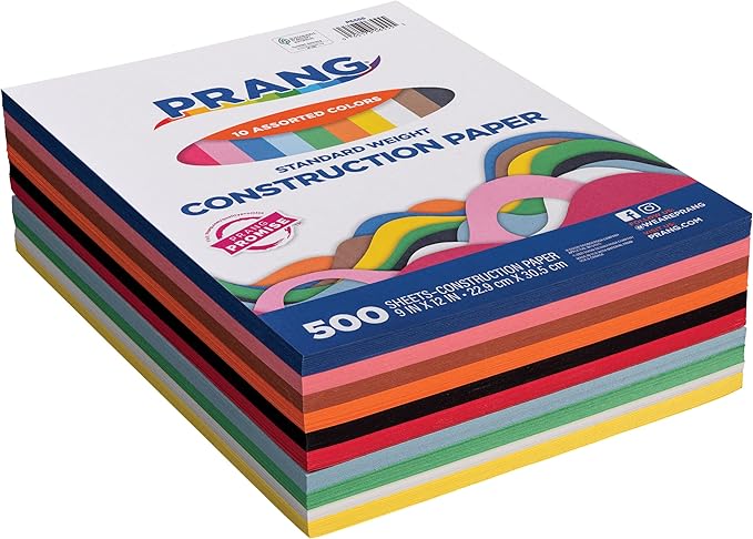 Prang (Formerly Art Street) Construction Paper, 10 Assorted Colors, Standard Weight, 9" x 12", 500 Sheets