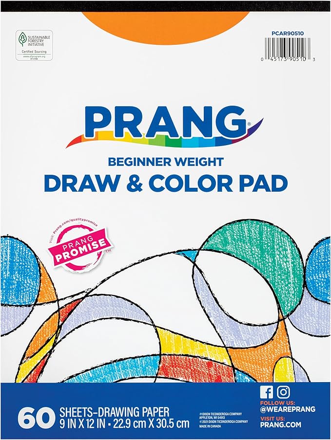 Prang (Formerly Art Street) Drawing & Color Paper Pad, White, Beginner Weight, 9" x 12", 60 Sheets