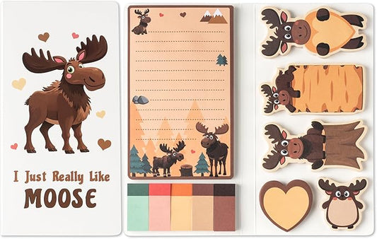 B1ykin Cute Sticky Notes Set - I Just Really Like Moose Self-Stick Notes Pad, 550 Sheets Writing Memo Pages Sticky Notepad for Teacher Appreciation Gifts, School Office Party Supplies (Heart Moose)
