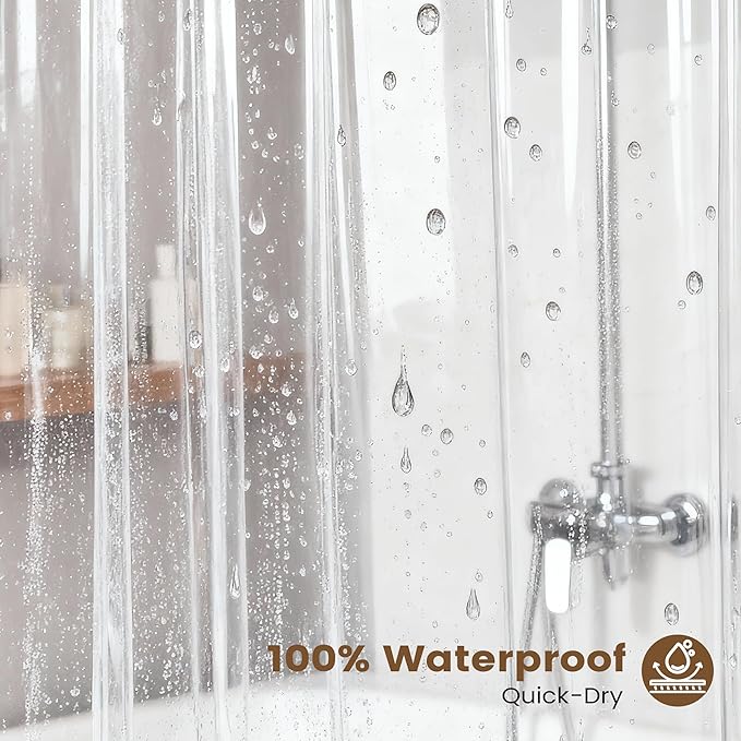 BTTN Brown 3 in 1 Shower Curtains with Clear Liner, Linen Textured Decorative Cloth Shower Curtain PEVA Liner Set with Plastic Hook, Modern Hotel Luxury Waterproof Shower Curtain for Bathroom, 72x72