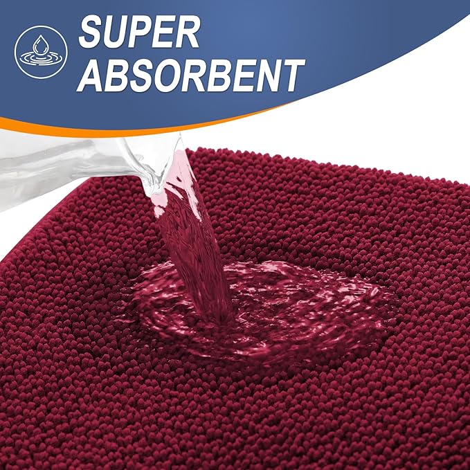 OLANLY Thick Memory Foam Bath Mat Rug 47x20, Extra Soft Absorbent Bathroom Rug, Quick Dry Bath Mats, Non-Slip, Machine Washable Carpet for Bathroom, Tub and Shower, Home Decor Accessories, Burgundy