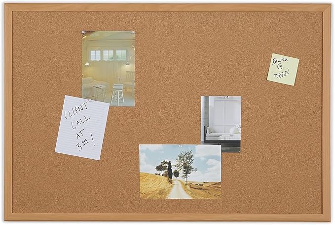 Staples Standard Durable Cork Bulletin Board, Oak Frame, 3-ft W x 2-ft H, 2/Pack