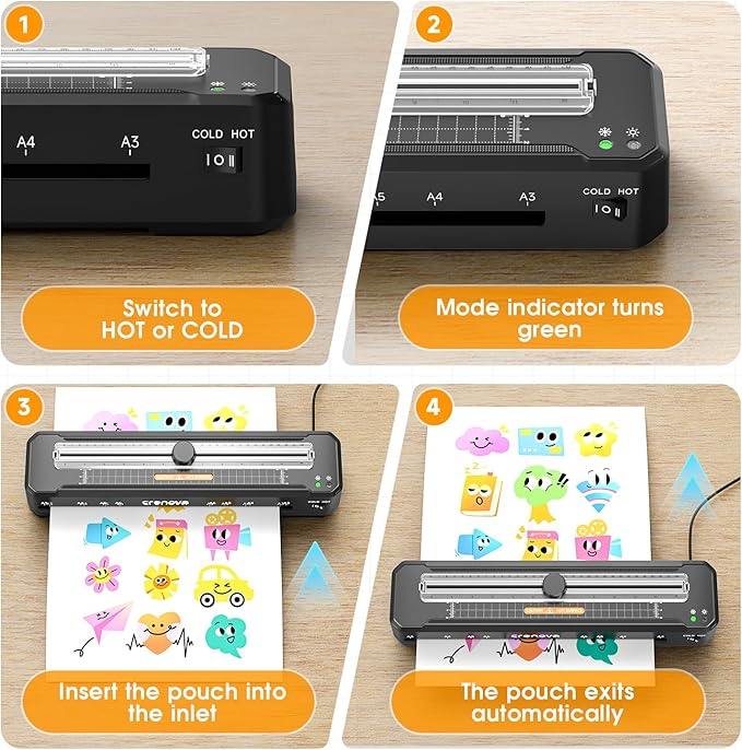 Crenova Laminator Machine with 12 Laminating Sheets, A3 Laminating Machine Hot & Cold with Trimmer Corner Rounder, Fast Warm Technology, 13-Inch Laminator for Home Office School Business (A3-12PCS)