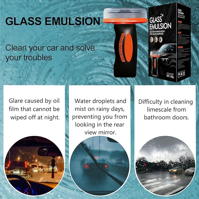 2PCS Glass Oil Film Remover for Car, Glass Emulsion Remover for Car Windshields and Windows, Car Cleaner oil Film Cleaning Brush, Glass Compound with Cleaning Board, Removes o il f ilm Smudges