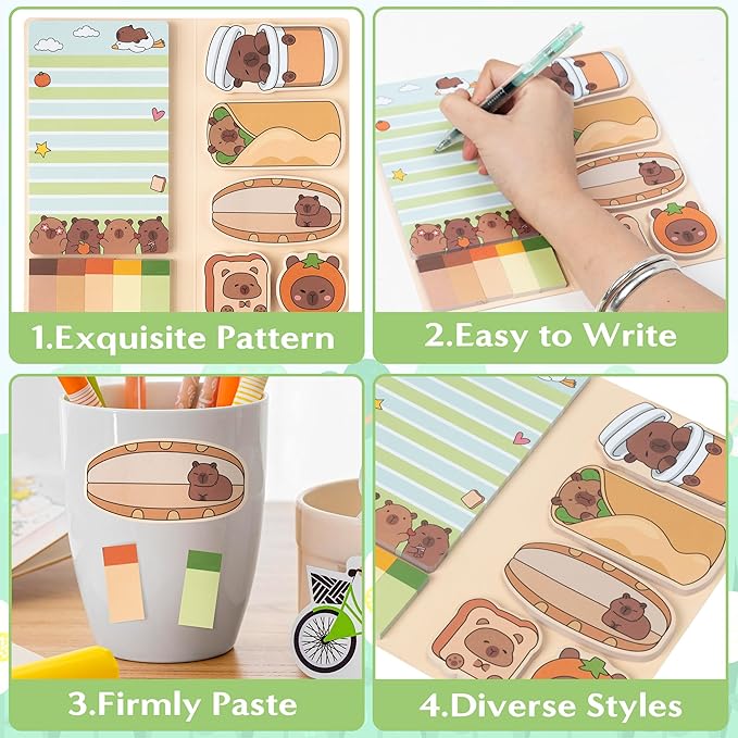 B1ykin Cute Sticky Notes Set - Don’t Worry Be Capy Capybara Shaped Self-Stick Notes Pad, 550 Sheets Writing Memo Pages Sticky Notepad for Teacher Appreciation Gifts School Office (Funny Capybara)
