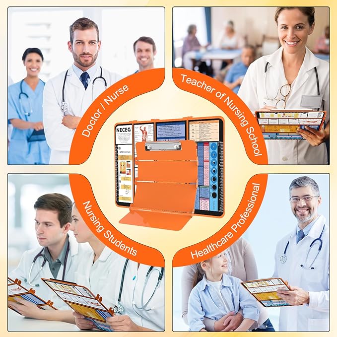 Nursing Clipboard Foldable-4 Layers Aluminum Nurse Foldable Clipboard Nursing Medical Edition Cheat Sheets, Pocket Size Pen Clip for Nurses Students School and Doctors-Orange Christmas Gifts Idea
