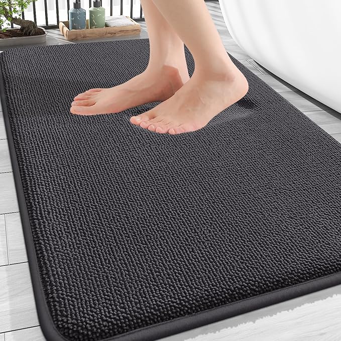 OLANLY Thick Memory Foam Bath Mat Rug 34x21, Extra Soft Absorbent Bathroom Rug, Quick Dry Bath Mats, Non-Slip, Machine Washable Carpet for Bathroom, Tub and Shower, Home Decor Accessories, Dark Grey
