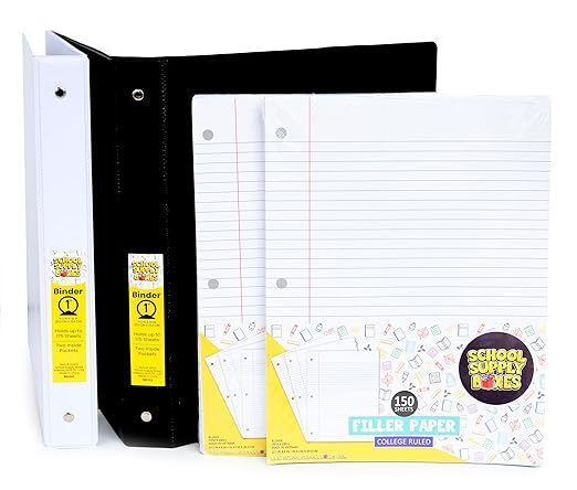 School Supply Boxes | Secondary School Case (2 Boxes) | Back to School Essentials Kit for Students & Teachers | Includes 1" Binders, College-Ruled Notebooks, College-Ruled Filler Paper, & More
