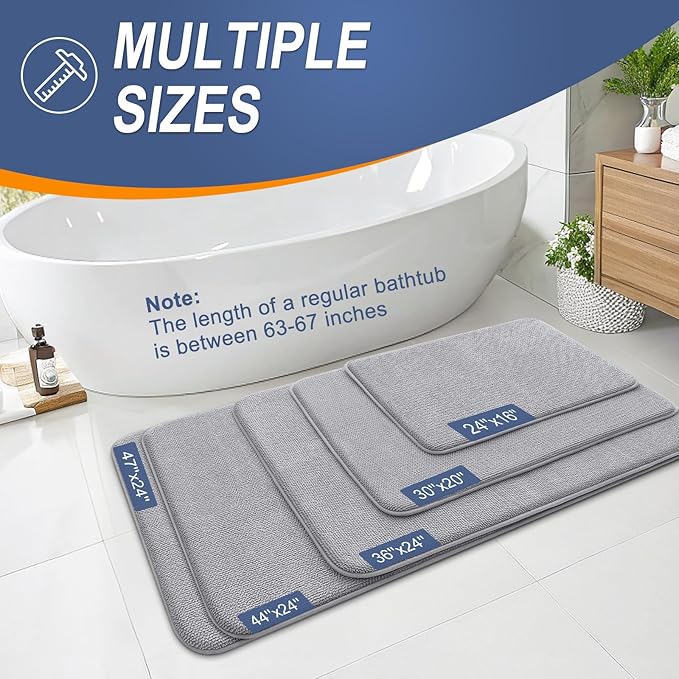 OLANLY Thick Memory Foam Bath Mat Rug 47x32, Extra Soft Absorbent Bathroom Rugs, Quick Dry Bath Mats, Non-Slip, Machine Washable Carpet for Bathroom, Tub and Shower, Home Decor Accessories, Grey