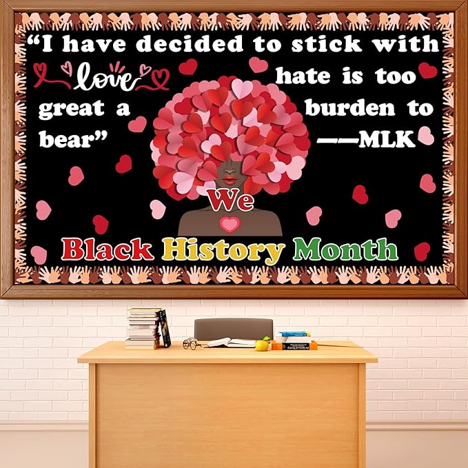 3D Black History Month Bulletin Board Set We Love Black History Valentine Classroom Decorations I Have Decided to Heart Cutouts Hands Bulletin Borders for February African American Inspirational Decor