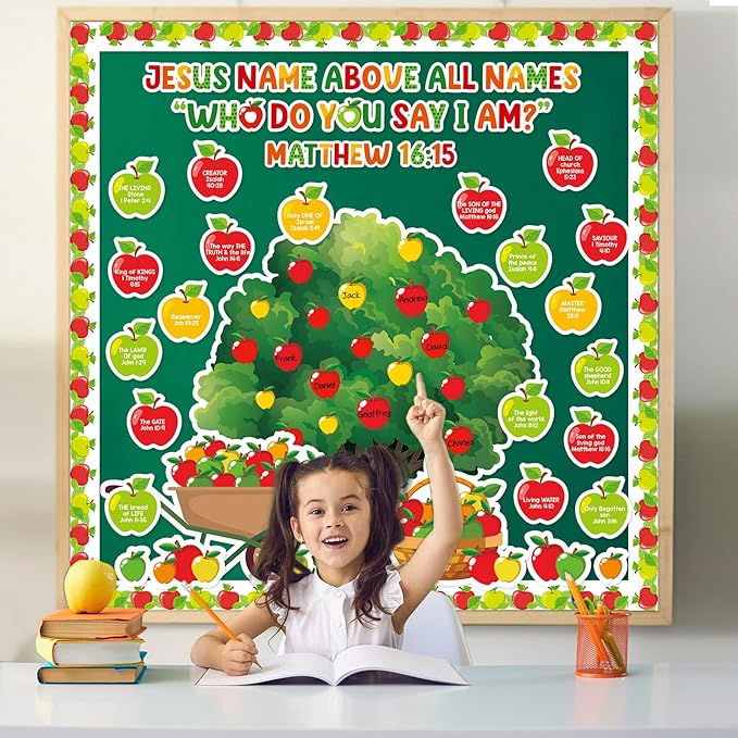 Apple Tree Nativity Decorations Set - Jesus Religious Cutouts for Sunday School & Church - Welcome Bulletin Board Craft & Wall Art