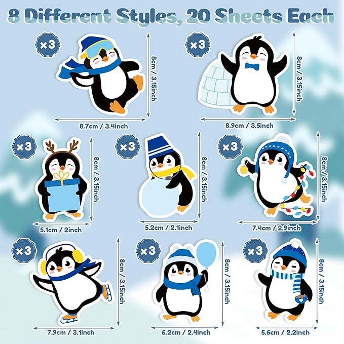 Xqumoi Winter Penguin Sticky Notes with Pen Gift Set - 24 Set Christmas Polar Animal Self Sticky Writing Memo Notepads Ballpoint Pens Mesh Bag Party Favors School Classroom Rewards Office Supplies