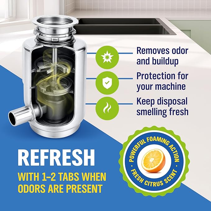 WoldoClean Garbage Disposal Cleaner Tablets - 24 Pack, Removes Grease & Odors, Fresh Citrus Foaming Action for Powerful & Deep Kitchen Cleaning