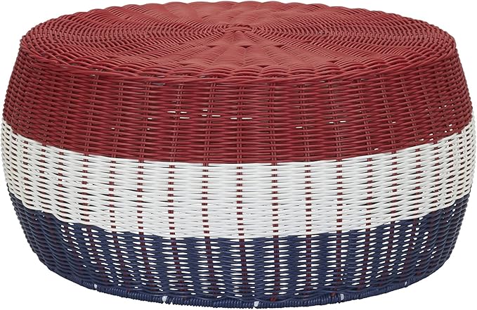 Household Essentials Handwoven Resin Ottoman Table, Red, White and Blue