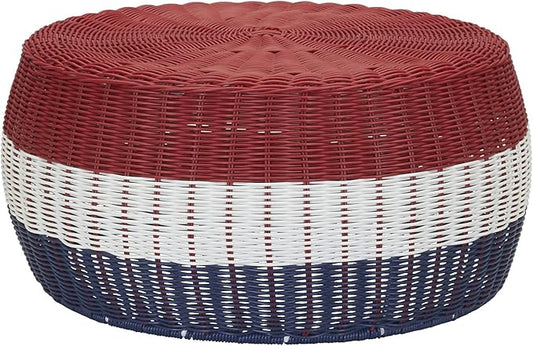 Household Essentials Handwoven Resin Ottoman Table, Red, White and Blue