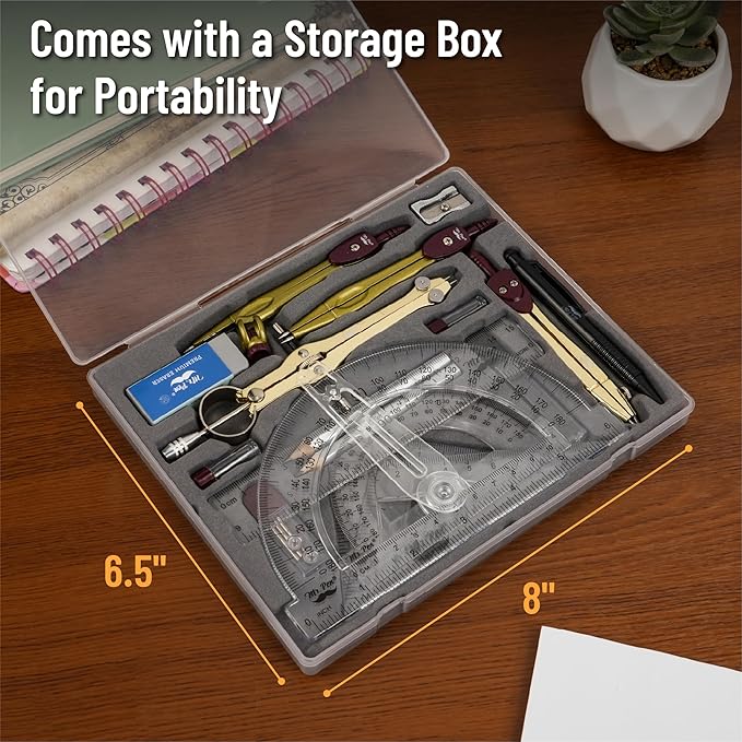Mr. Pen- Geometry Set, 15 pcs, Gold, 6 Inch Swing Arm Protractor, Divider, Set Squares, Ruler, Compasses and Protractor