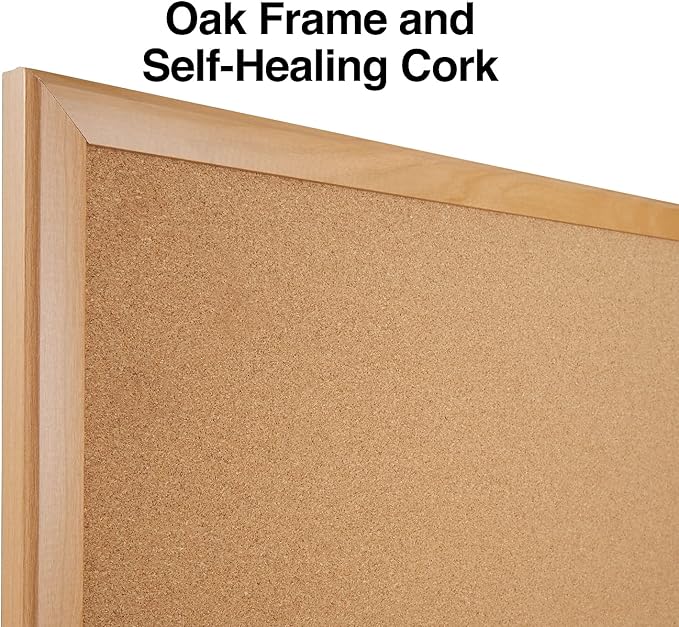 Staples Standard Durable Cork Bulletin Board, Oak Frame, 3-ft W x 2-ft H, 2/Pack