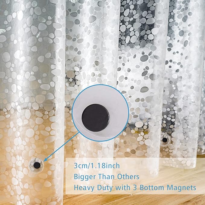 UFRIDAY 72x75 Inch Shower Curtain Liner,EVA Waterproof Heavy Duty Shower Liner with 3 Big Weighted Magnets,Clear 3D Pebbles Bath Curtain for Home and Hotel