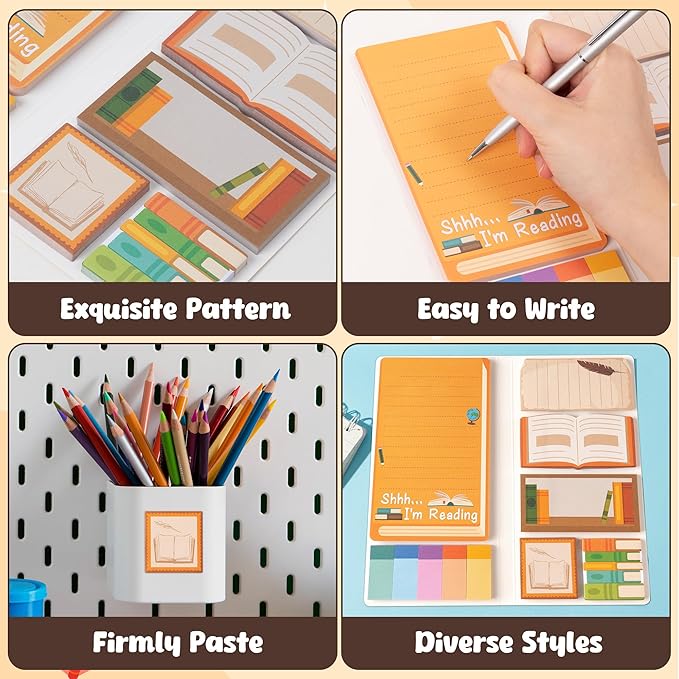 B1ykin Cute Sticky Notes Set - Shhh I’m Reading Self-Stick Notes Pad, 550 Sheets Writing Memo Pages Sticky Notepad for Teacher Appreciation Gifts, School Office Supplies (Funny Book Lovers)