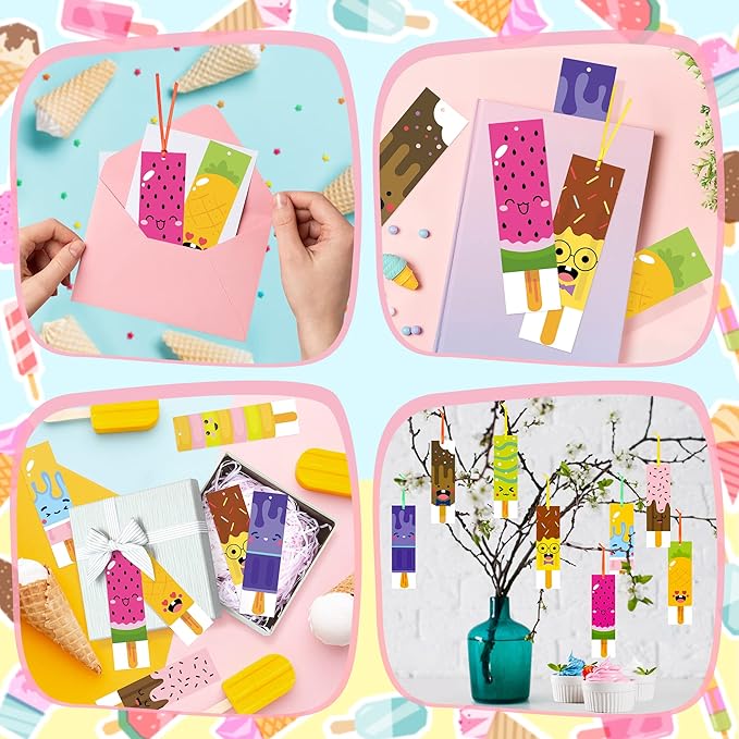 75Pcs Ice Cream Color Your Own Bookmarks for Kids Summer Ice Cream Theme DIY Coloring Blank Bookmark Classroom Art Craft Supplies for Teachers Students Birthday Gift Party Reward Goodie Fillers