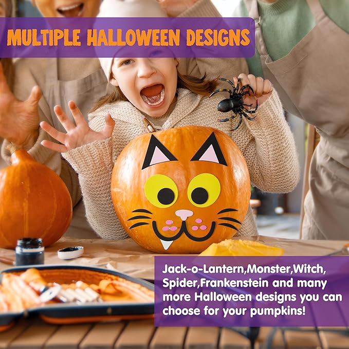 JOYIN 16 Packs Halloween Pumpkin Decorating Stickers Foam Craft Kit, Halloween Party Favors for Kids, Party Supplies Arts Activities, Jack O Lantern Face Sticker School Games Gifts