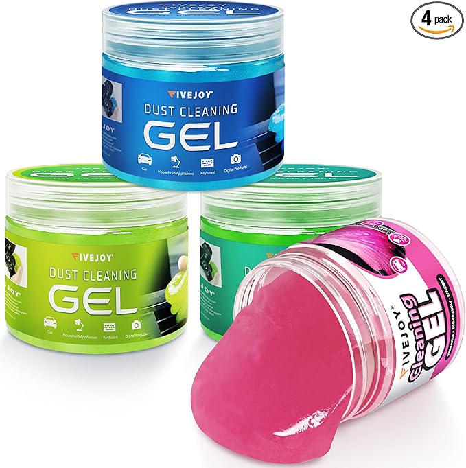 FiveJoy 4Pack Car Cleaning Gel, Car Putty for Cleaning for Cars Interior, Reusable & Durable Detailing Tools, Dust Clean Gel for Keyboard Vent Cleaner Multi-Color Cars Goop (640g/22.4oz)
