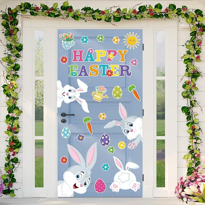 Pasimy Easter Bulletin Board Decorations Set Christian Easter Classroom Decorations Easter Bunny Egg Paper Cut Outs for School Nursery Spring Easter Birthday Party Supplies (Rabbit)