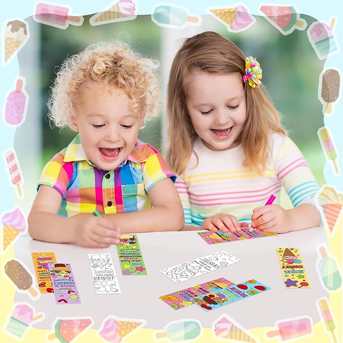 Ice Cream Color Your Own Bookmarks for Kids -120Pcs Summer Ice Cream Theme DIY Coloring Bulk Blank Bookmark Classroom Art Craft Supplies for Students Sunday School Holiday Party Reward Goodie Fillers