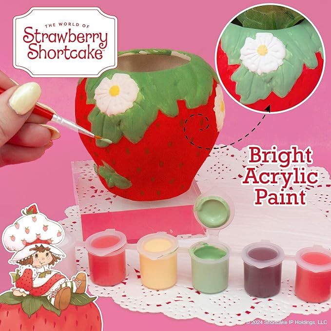 Paint Your Own Strawberry Shortcake Planter, 5 Paints & Paintbrush Included, Ceramics to Paint, Gifts for 10 Year Old Girls, Strawberry Room Decor, Kids Craft Kits, Arts & Crafts, Cute Planters
