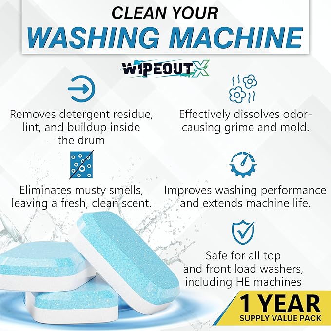 Washing Machine Cleaner – 24 Pack (1-Year Supply) Washing Machine Cleaning Tablets, Deep Clean for Front & Top Load Washers, Septic Safe, Eco-Friendly Deodorizer