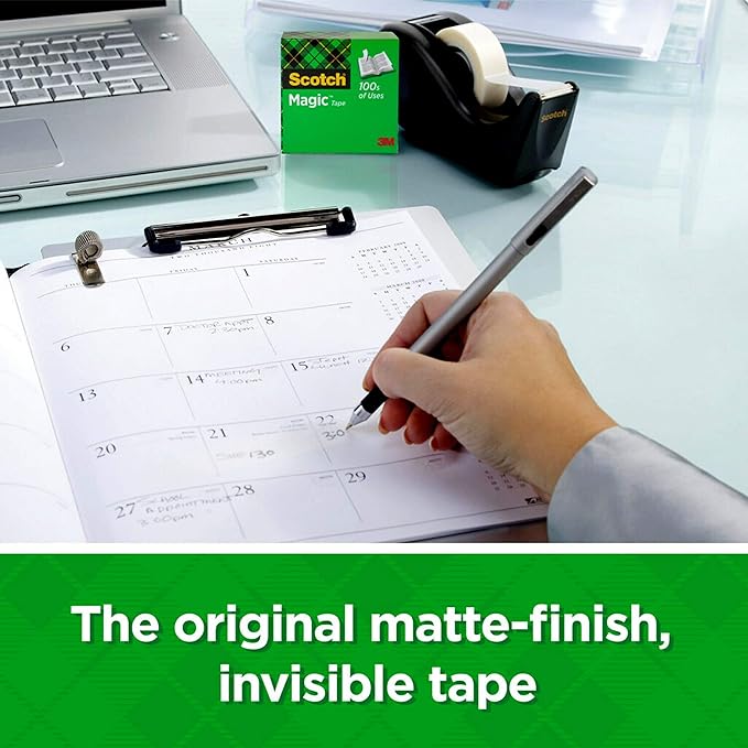 Scotch Magic Tape, 1 Roll, Numerous Applications, Invisible, Engineered for Repairing, 3/4 x 650 Inches, Dispensered (122) (Pack of 2)