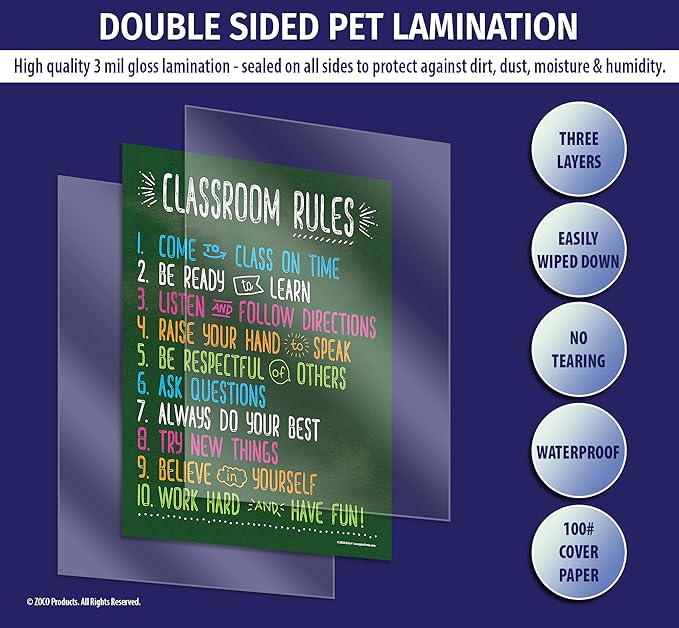 ZOCO – Science Lab Safety Rules (12x18) & Classroom Rules (17x22) – Laminated Poster Set – 2-Pack for Middle & High School Classrooms, Teacher Supplies