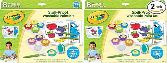 Crayola Spill Proof Paint Set (8ct), Stocking Stuffer & Holiday Gifts for Toddlers, Washable Toddler Paint Kit, With Brushes, Pots, Activity Pages, Ages 3+ (Pack of 2)