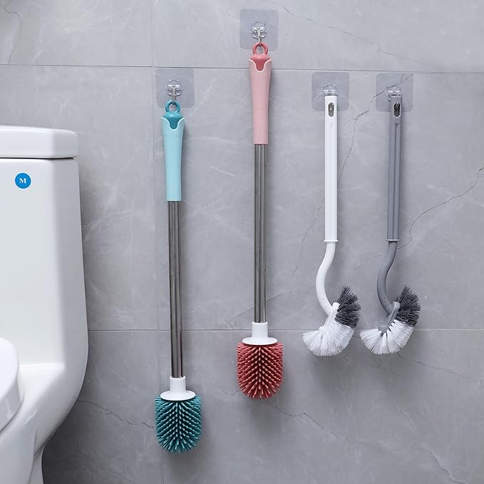 2Pcs Curved Toilet Bowl Brush Without Holder for Bathroom Deep Cleaning, Toilet Brush Durable Under The Rim Household Cleaning Brushes (Gray+White)