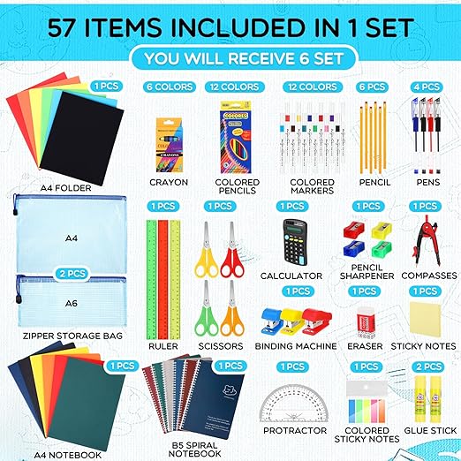 SATINIOR 6 Set Operation Christmas Items School Supplies Bulk Donation Set Stationary Gift for Middle High College Students Essentials Bundle Includes Folders Notebooks Pen Calculator and More