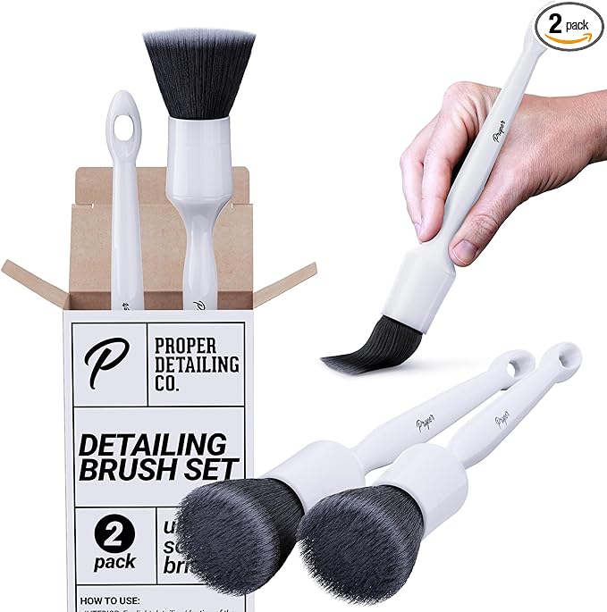 Car Detailing Brush Set, Premium Quality Ultra Soft Bristles, Clean Auto Interior (Leather Seats, Air Vents) or Exterior (Wheels, Paint, Emblems) Detail Brushes Car Detailing (2 Pack)