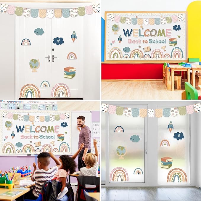 Welcome Bulletin Board Decorations Back to School Boho Classroom Decoration Boho Rainbow Welcome Back Bulletin Board Set Cutouts for School Office Chalkboard Wall Door Decor Supplies