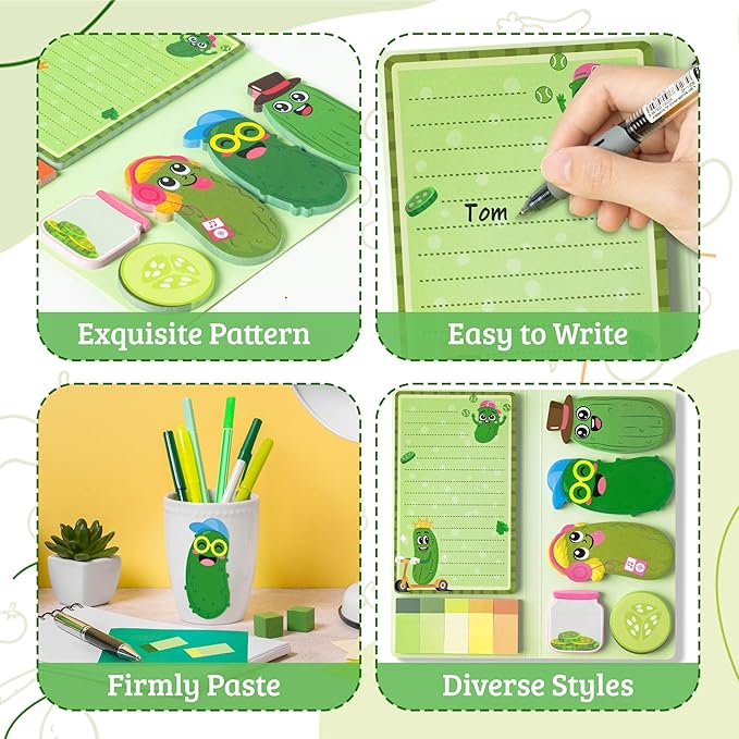 B1ykin Cute Sticky Notes Set - Just A Girl Who Loves Pickles Self-Stick Notes Pad, 550 Sheets Writing Memo Pages Sticky Notepad for Teacher Appreciation Gifts, School Office Supplies (New Pickles)