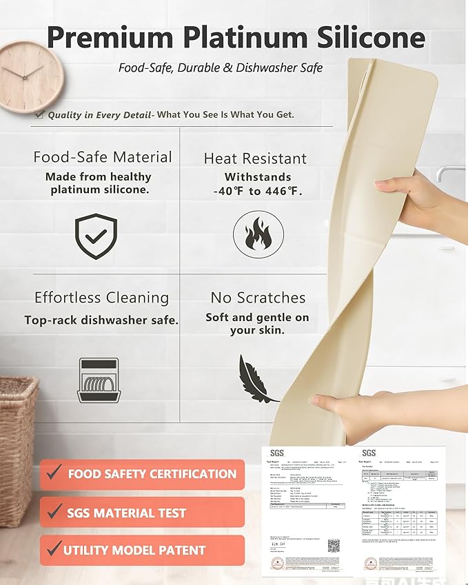 Kitchen Sink Splash Guard 23" Self-Draining Silicone Water Guard with High Splash Wall & Strong Suction Cups for Faucet, Countertop & Sink Edge, Keeps Sinks Dry, Dishwasher Safe,Cream